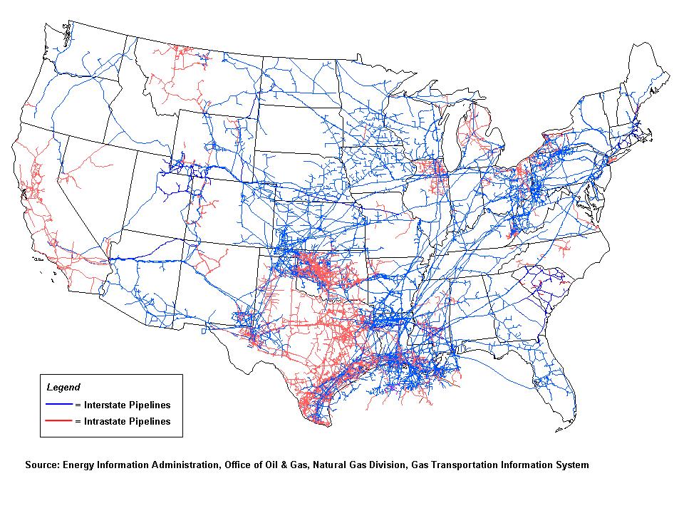 Public domain map of natural gas pipeline infrastructure